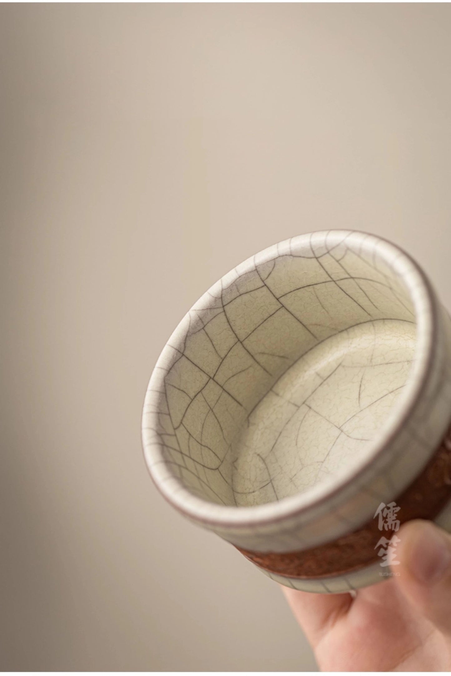 Longquan Celadon Ge Kiln Crackle Carved Hand Teacup