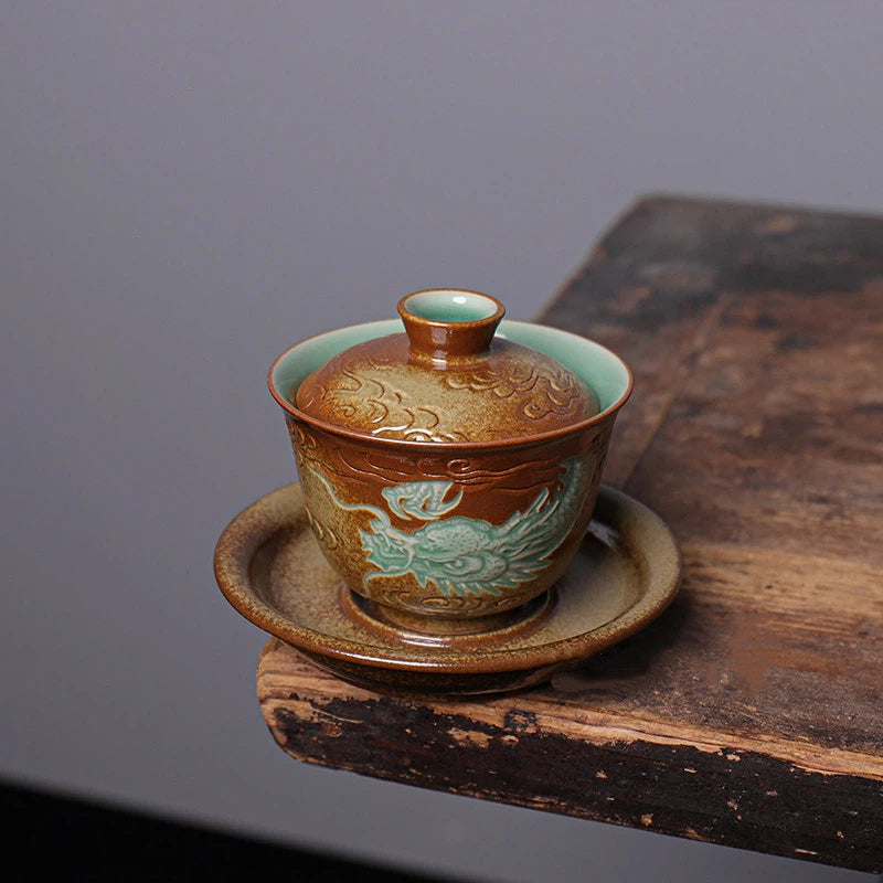 Intricate Cloud-Piercing Dragon Relief on Chinese Porcelain