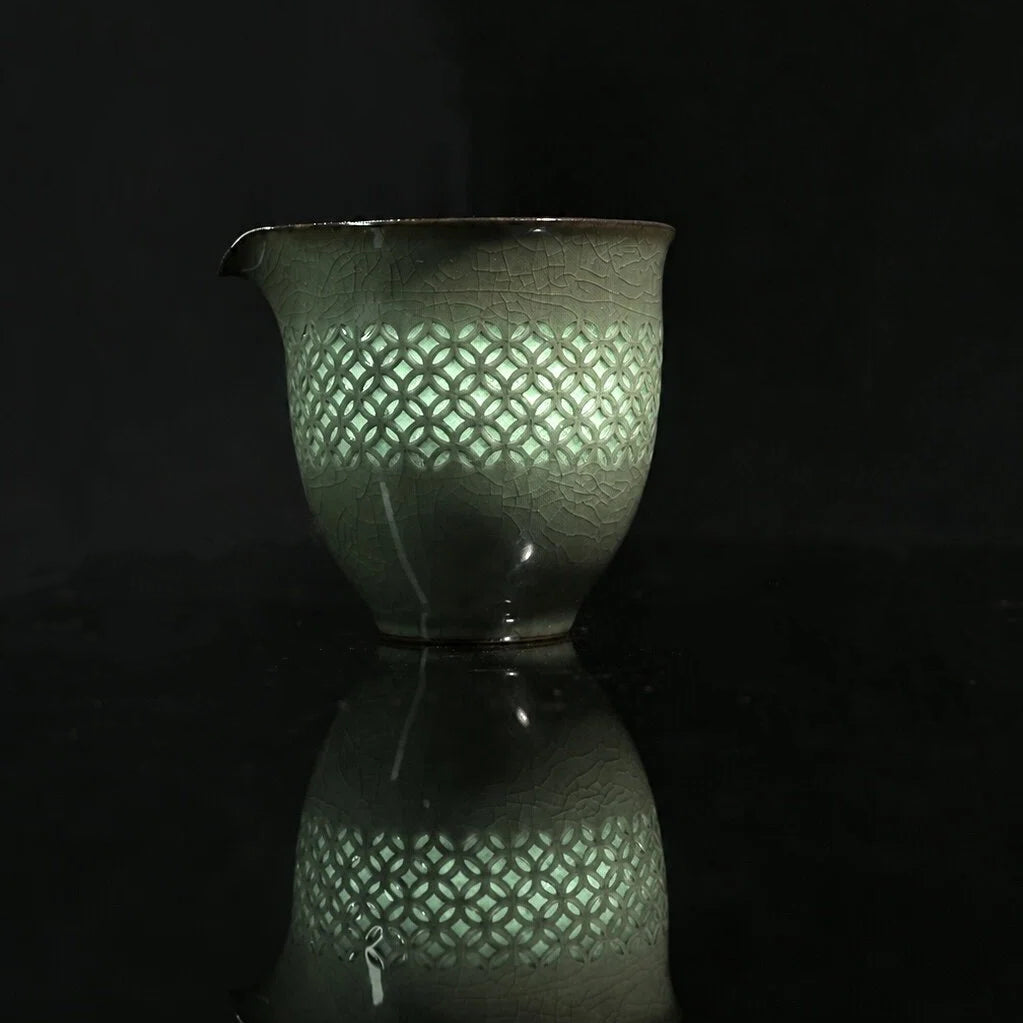 Unique Piece Longquan Celadon Translucent Lattice Pitcher 150ml