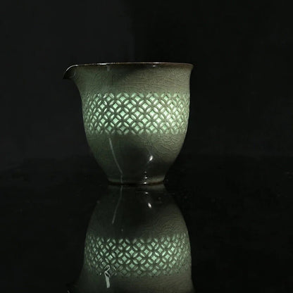 Unique Piece Longquan Celadon Translucent Lattice Pitcher 150ml