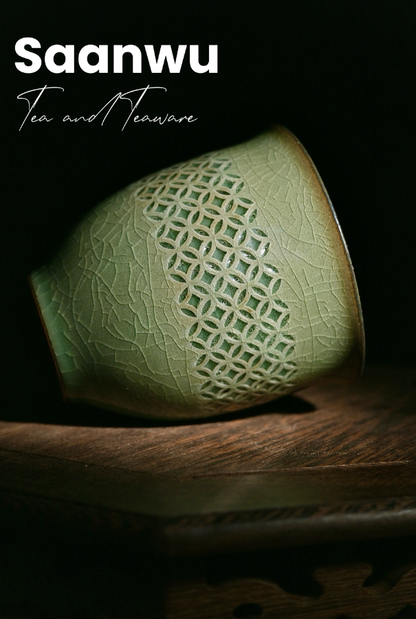 Unique Piece Longquan Celadon Translucent Lattice Pitcher 150ml