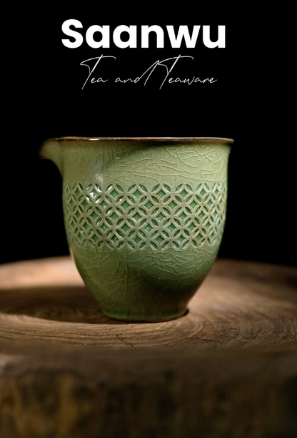 Unique Piece Longquan Celadon Translucent Lattice Pitcher 150ml