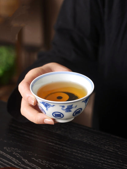 Handmade Blue and White Eight Trigrams Teacup 80ml