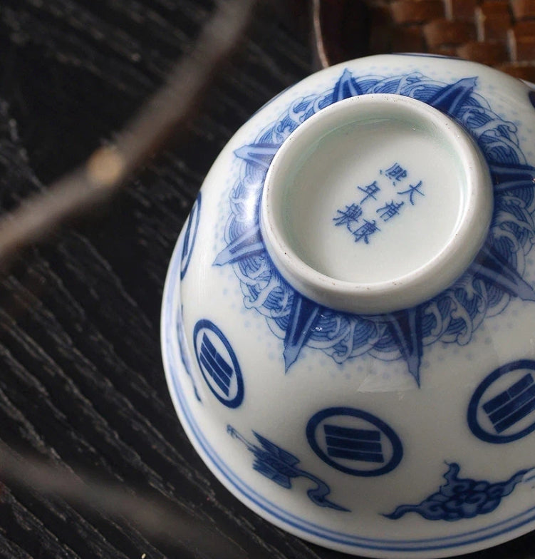 Handmade Blue and White Eight Trigrams Teacup 80ml