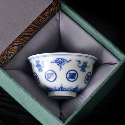 Handmade Blue and White Eight Trigrams Teacup 80ml