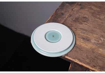 Longquan Celadon Hand-Carved Floral Porcelain Tea Tray