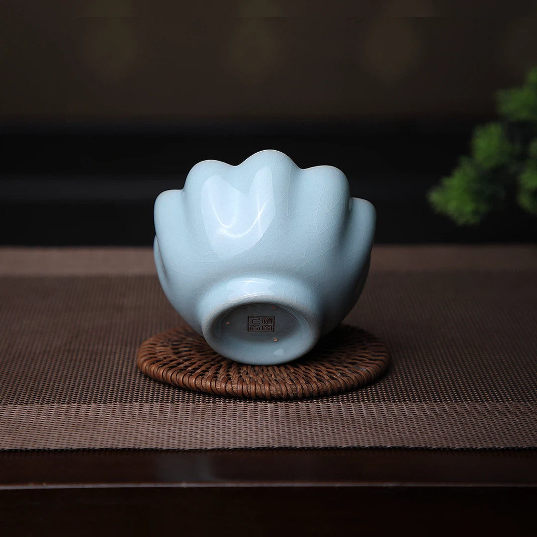 Ru Ware Sky Blue Lotus Teacup with Sesame Nail Bracket Marks 100ML