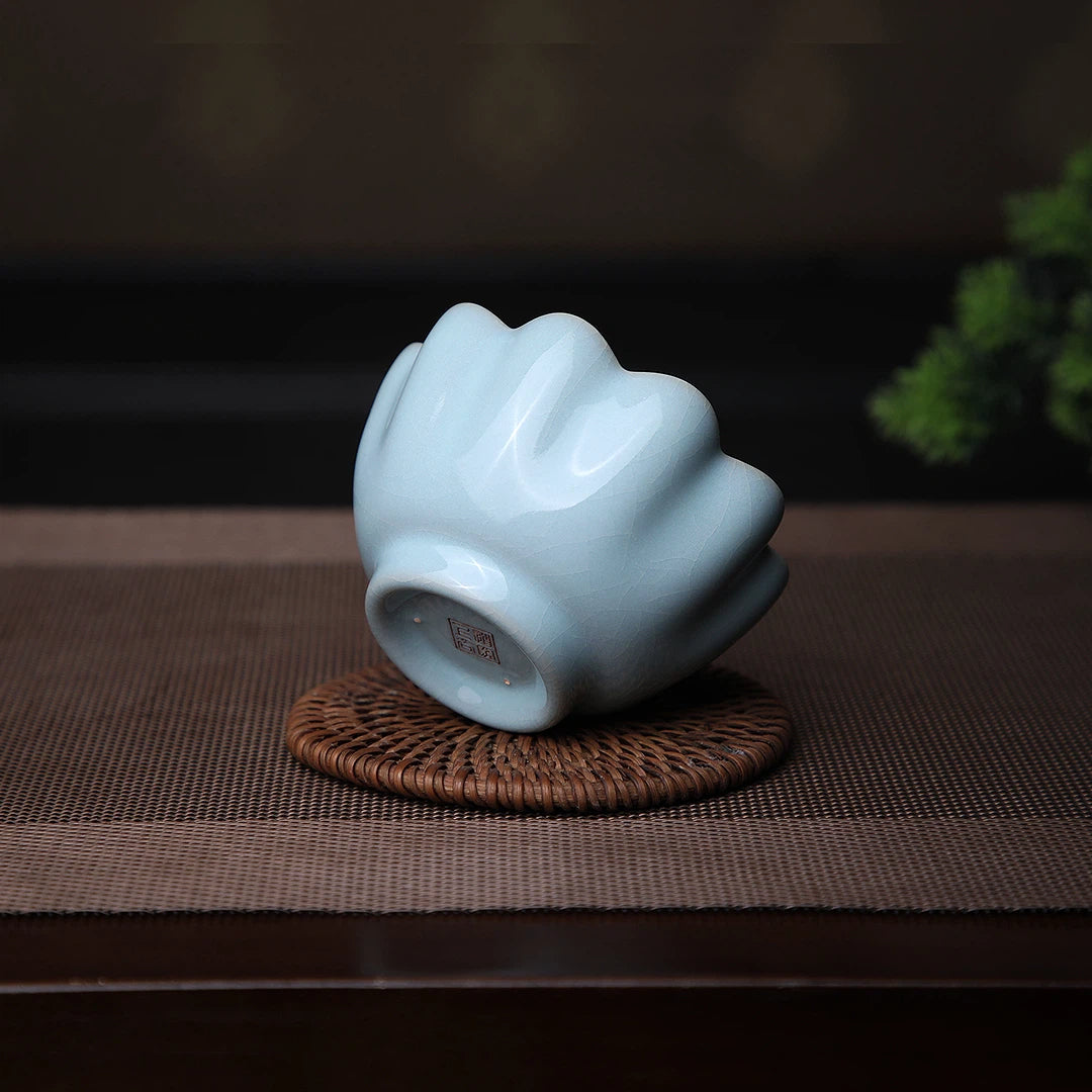 Ru Ware Sky Blue Lotus Teacup with Sesame Nail Bracket Marks 100ML