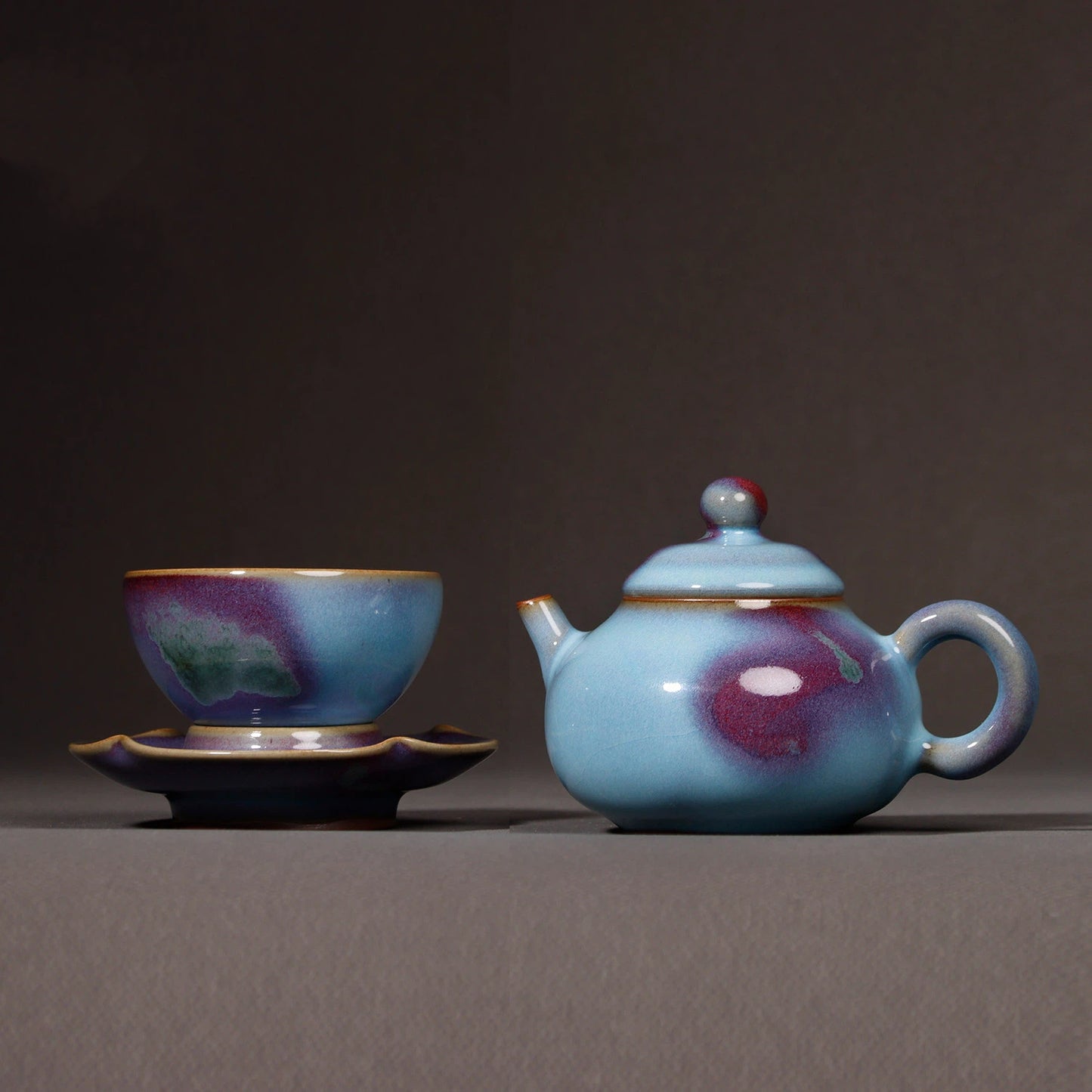 Jun Ware Handcrafted  "Pear-Shaped" Kiln-Transmutation Teaset