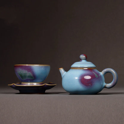 Jun Ware Handcrafted  "Pear-Shaped" Kiln-Transmutation Teaset