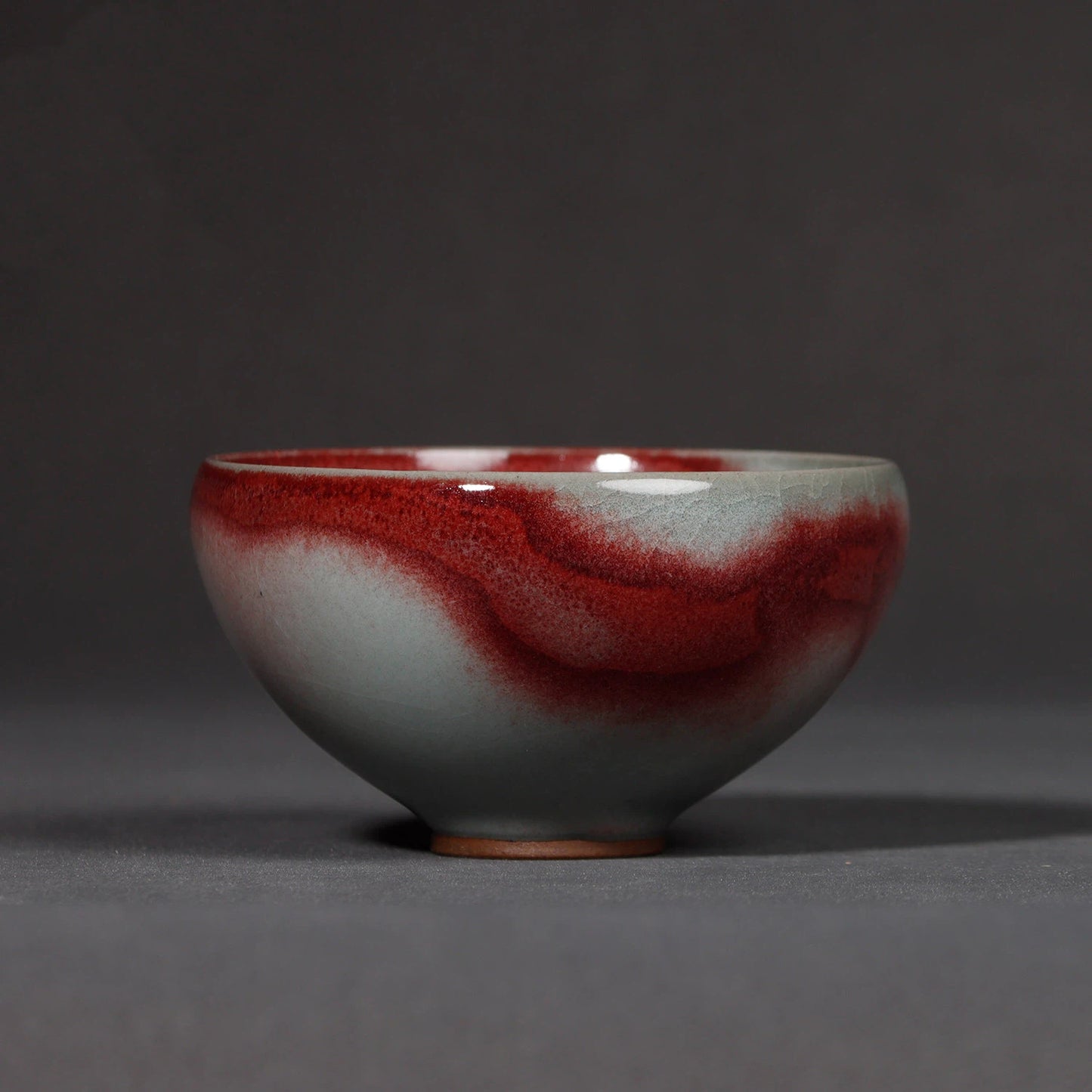 Jun Ware "Moon-White & Red Splash" Handcrafted Wood-Fired Teacup 120ML
