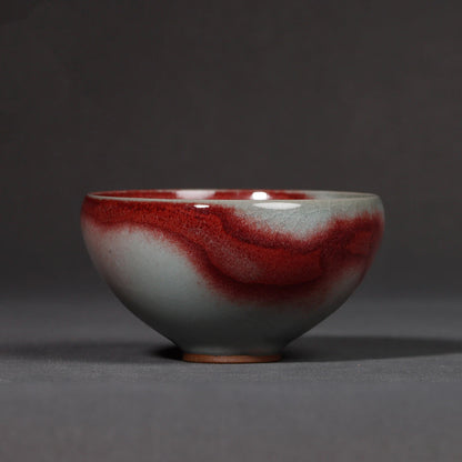 Jun Ware "Moon-White & Red Splash" Handcrafted Wood-Fired Teacup 120ML