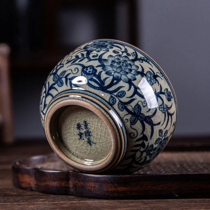 Blue and White Porcelain Underglaze Hand-Painted Intertwined Lotus Teacup 130ml