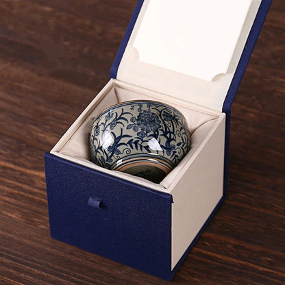 Blue and White Porcelain Underglaze Hand-Painted Intertwined Lotus Teacup 130ml