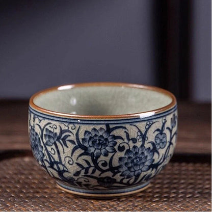 Blue and White Porcelain Underglaze Hand-Painted Intertwined Lotus Teacup 130ml