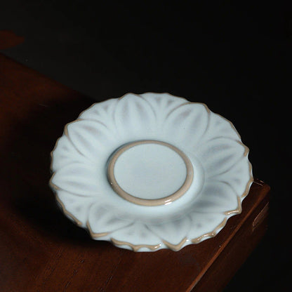 Jun Ware Fluted Chrysanthemum Tea Bowl with Pedestal Saucer Set 150ml