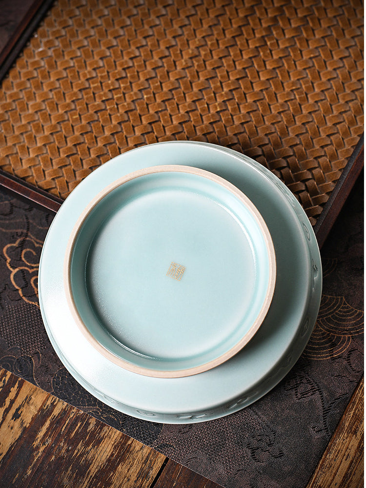 Longquan Celadon Hand-Carved  "Horse & Wealth" Gaiwan 150ml