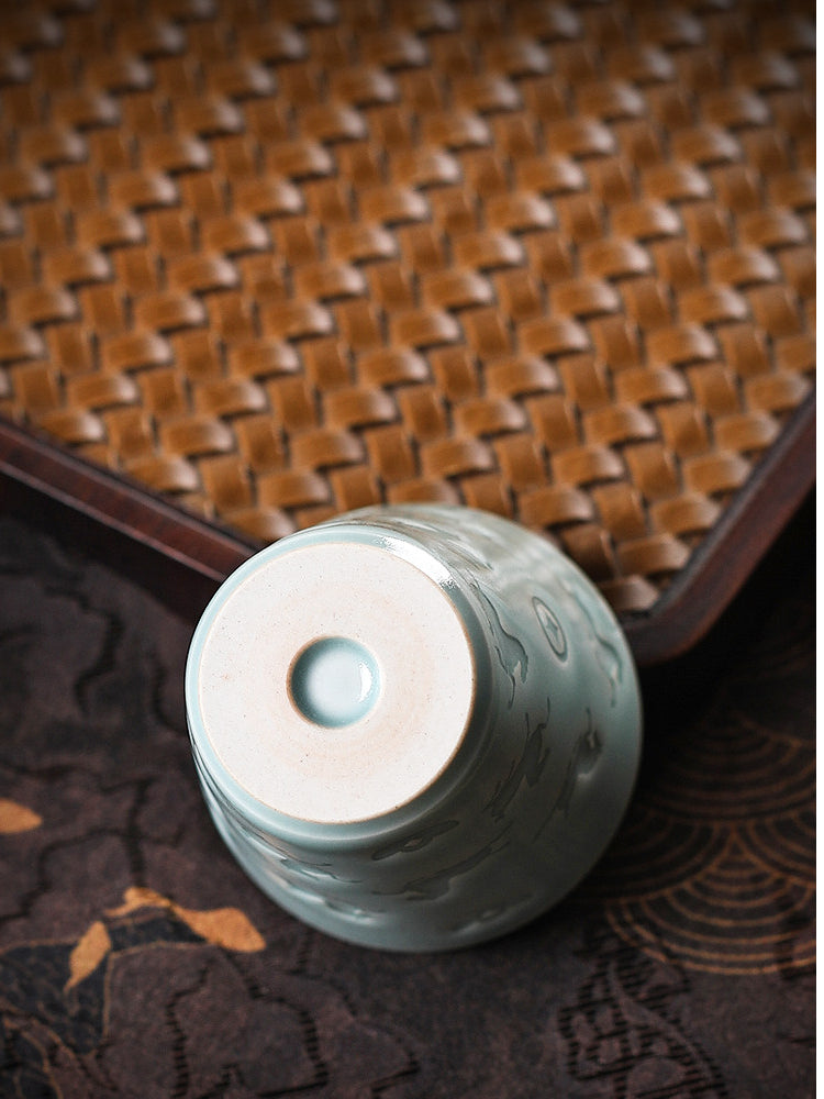 Longquan Celadon Hand-Carved "Horse & Wealth" Teacup 50ml