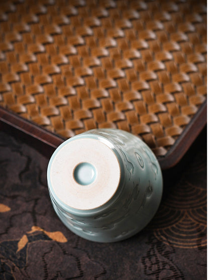 Longquan Celadon Hand-Carved "Horse & Wealth" Teacup 50ml