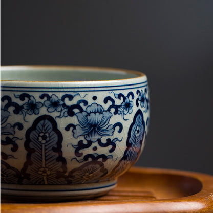Hand-Painted Blue and White Porcelain Plantain Leaf Teacup 110ml