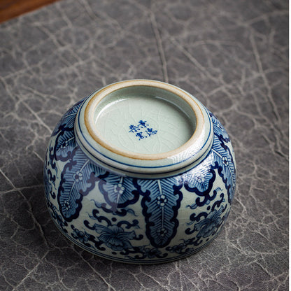 Hand-Painted Blue and White Porcelain Plantain Leaf Teacup 110ml