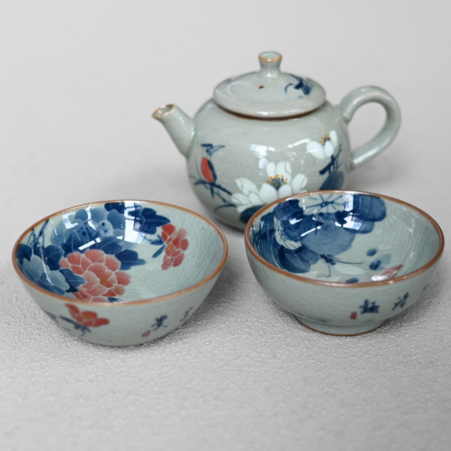 Jingdezhen Wood-Fired Kiln Old Clay Hand-Painted Peony Blue and White Underglaze Color Tea Cup