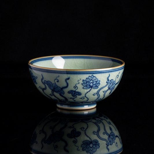 Blue and White Porcelain Hand-Painted Lotus Pu'er Master Teacup 90ml