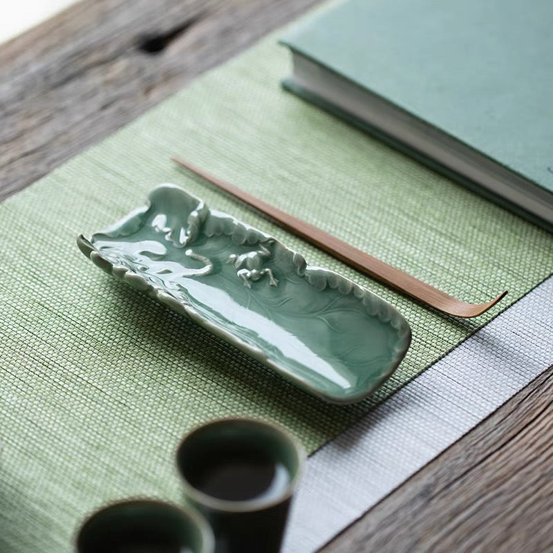 Longquan Celadon Tea Holder with Hand Carved Lotus Pattern