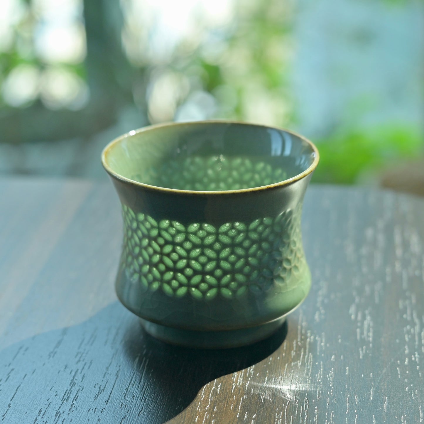 Longquan Celadon Handmade Underglaze Hollow-Carved Tea Cup( Linglong Tea Cup)