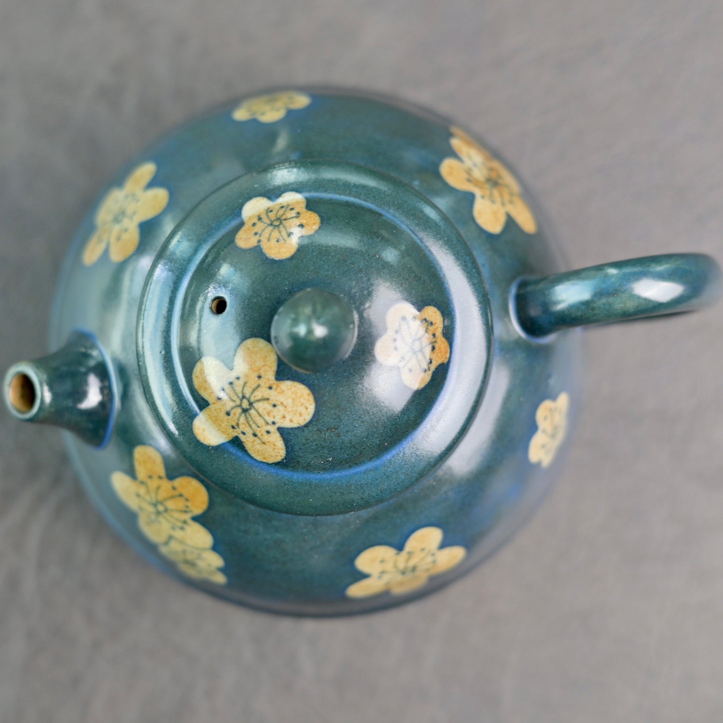 Kohiki Dark Blue Glaze Plum Blossom Painting Teapot Japanese Style Tea Pot