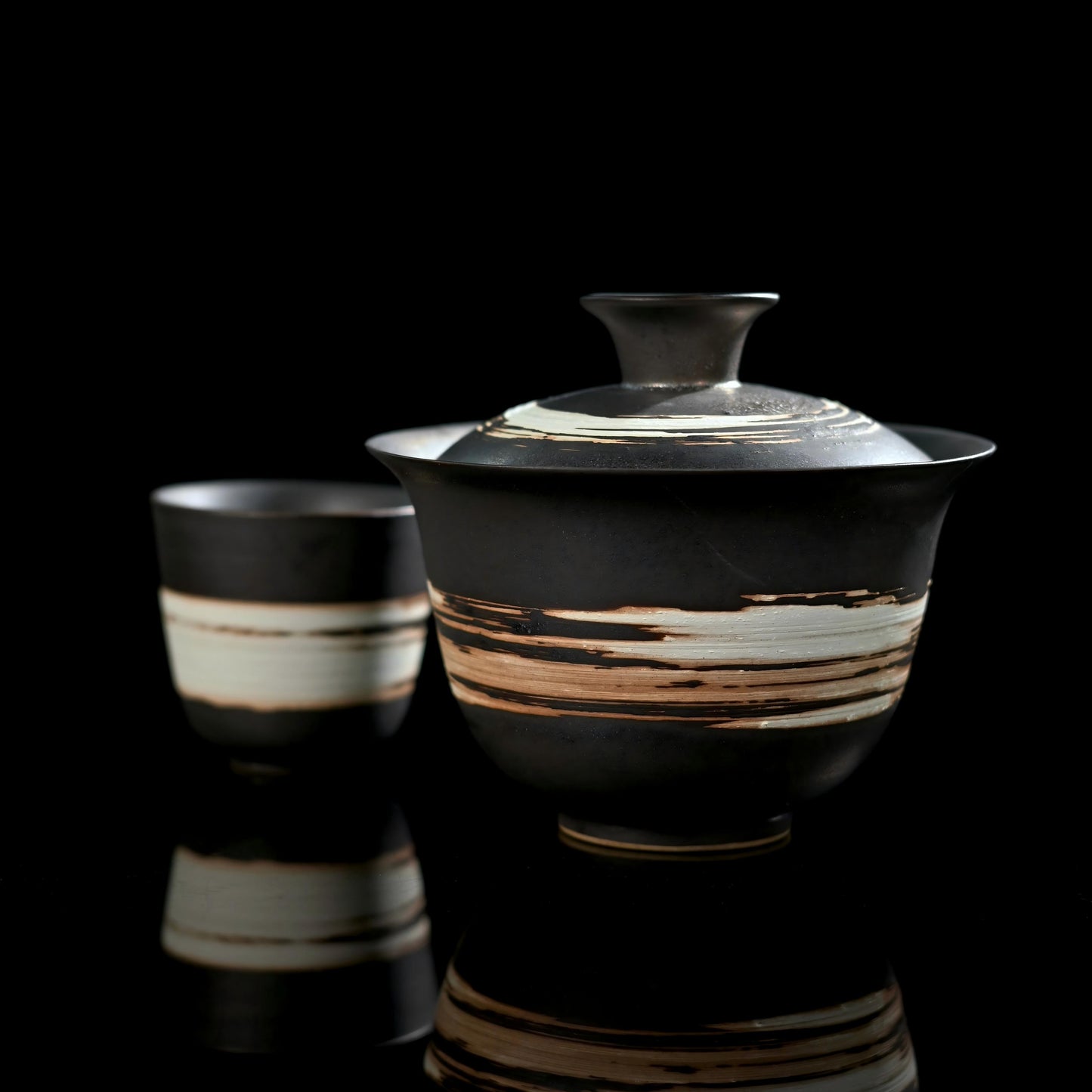 Wabi-Sabi Handmade Black Clay Slipware Gaiwan