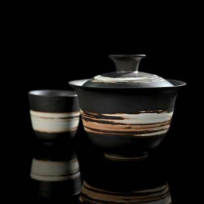 Gaiwan en Terre Cuite Noire Faite Main Wabi-Sabi