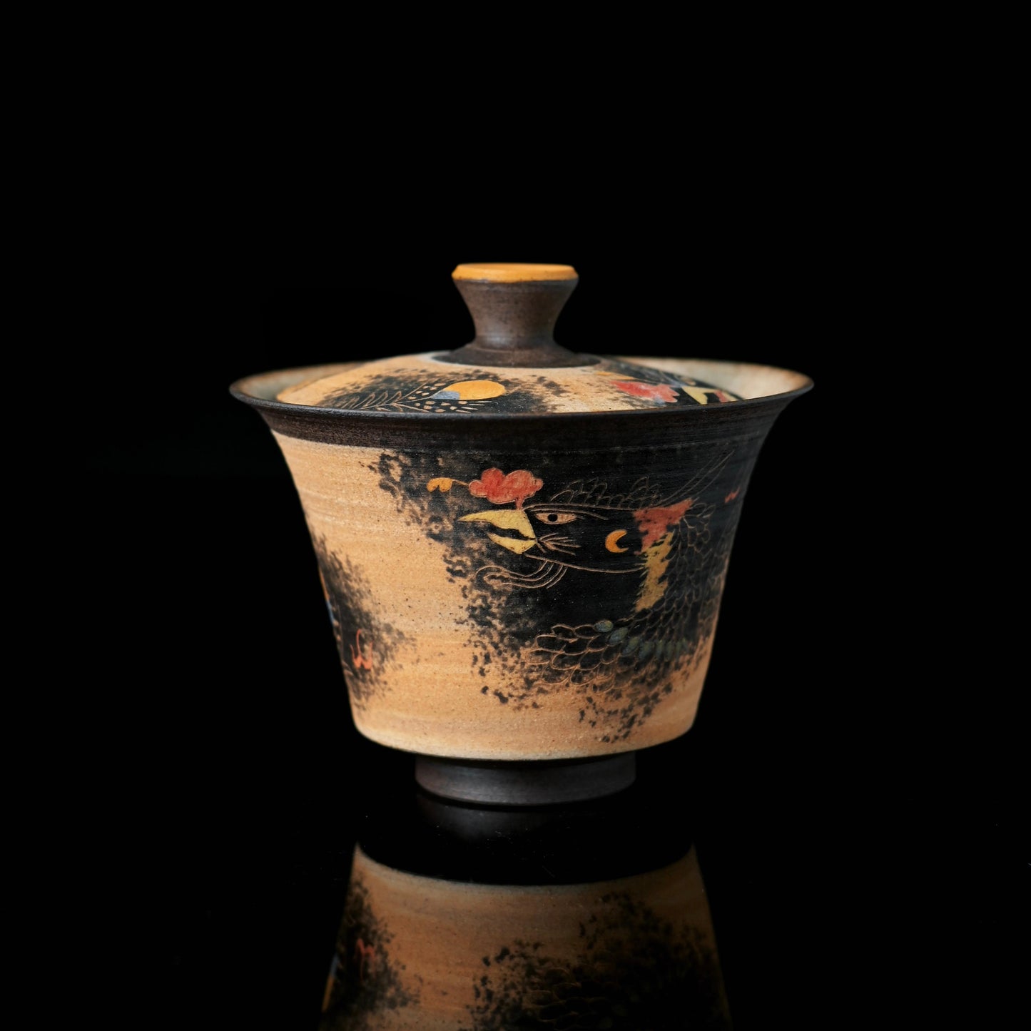 Jingdezhen Phoenix Rising Hand-Painted Clay Gaiwan Set