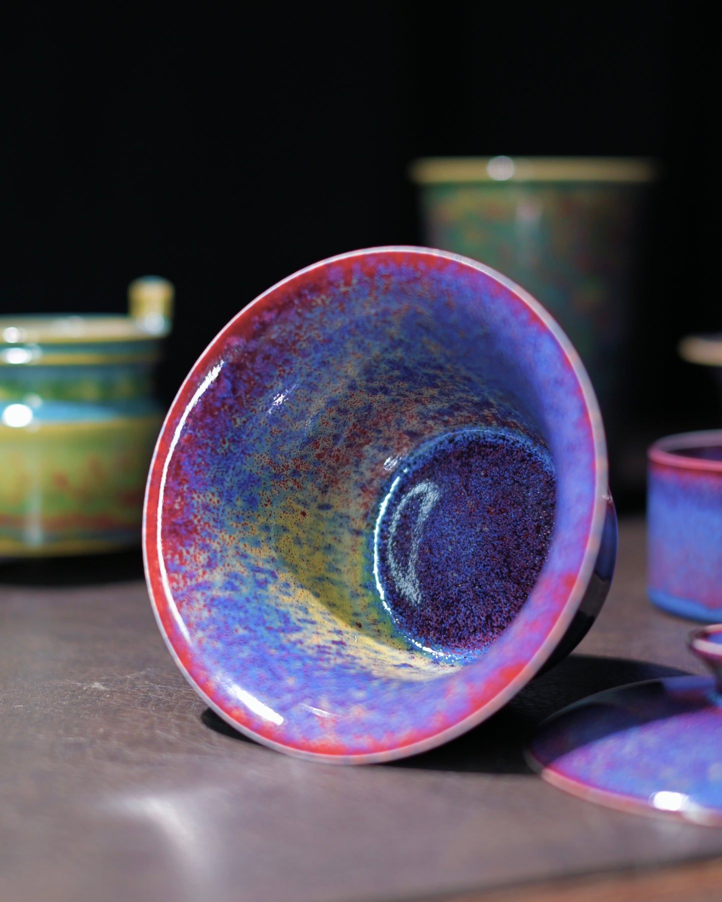Jun Kiln "Peacock" Glaze Gaiwan Wide-Rim Design 120ml