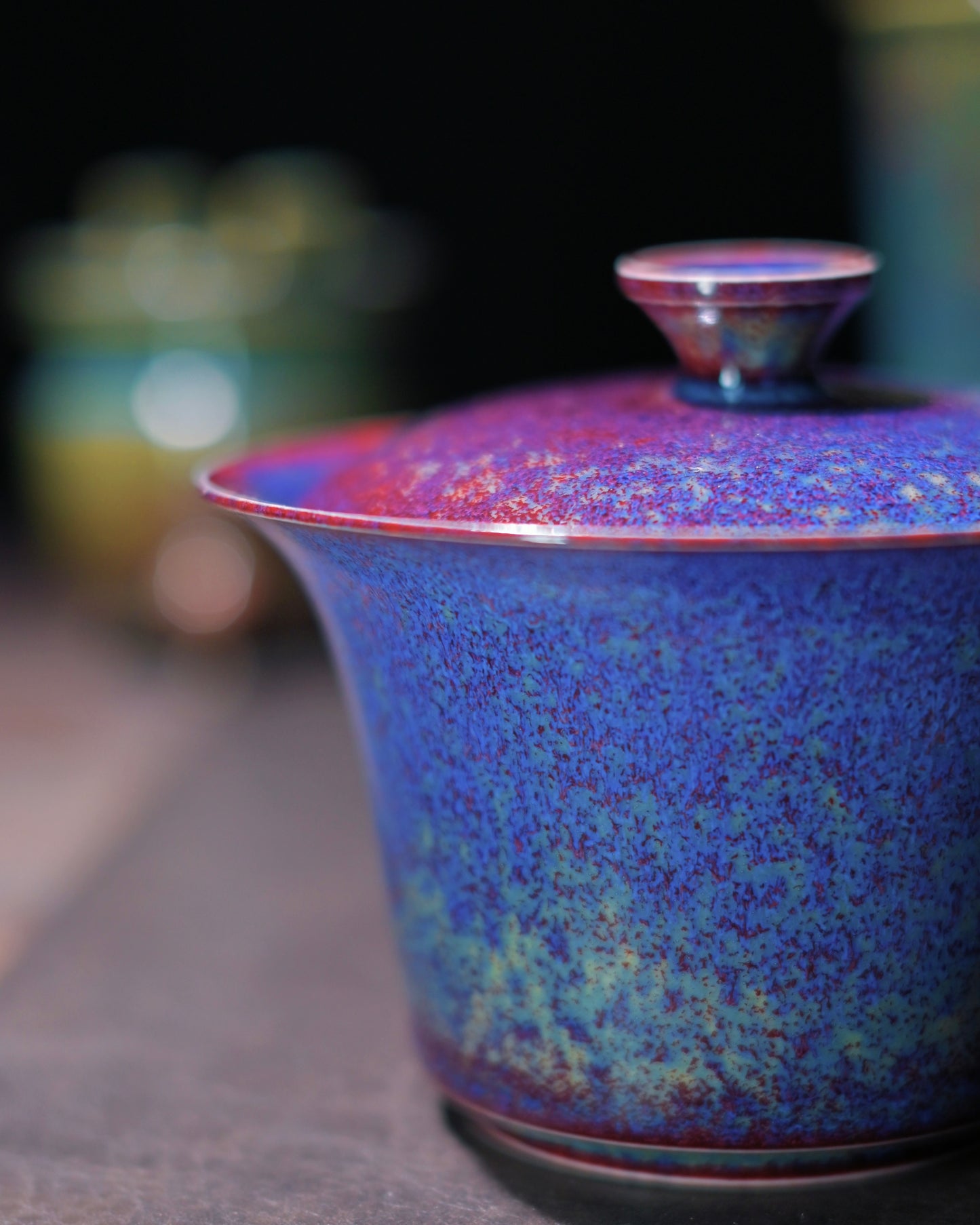 Jun Kiln "Peacock" Glaze Gaiwan Wide-Rim Design 120ml