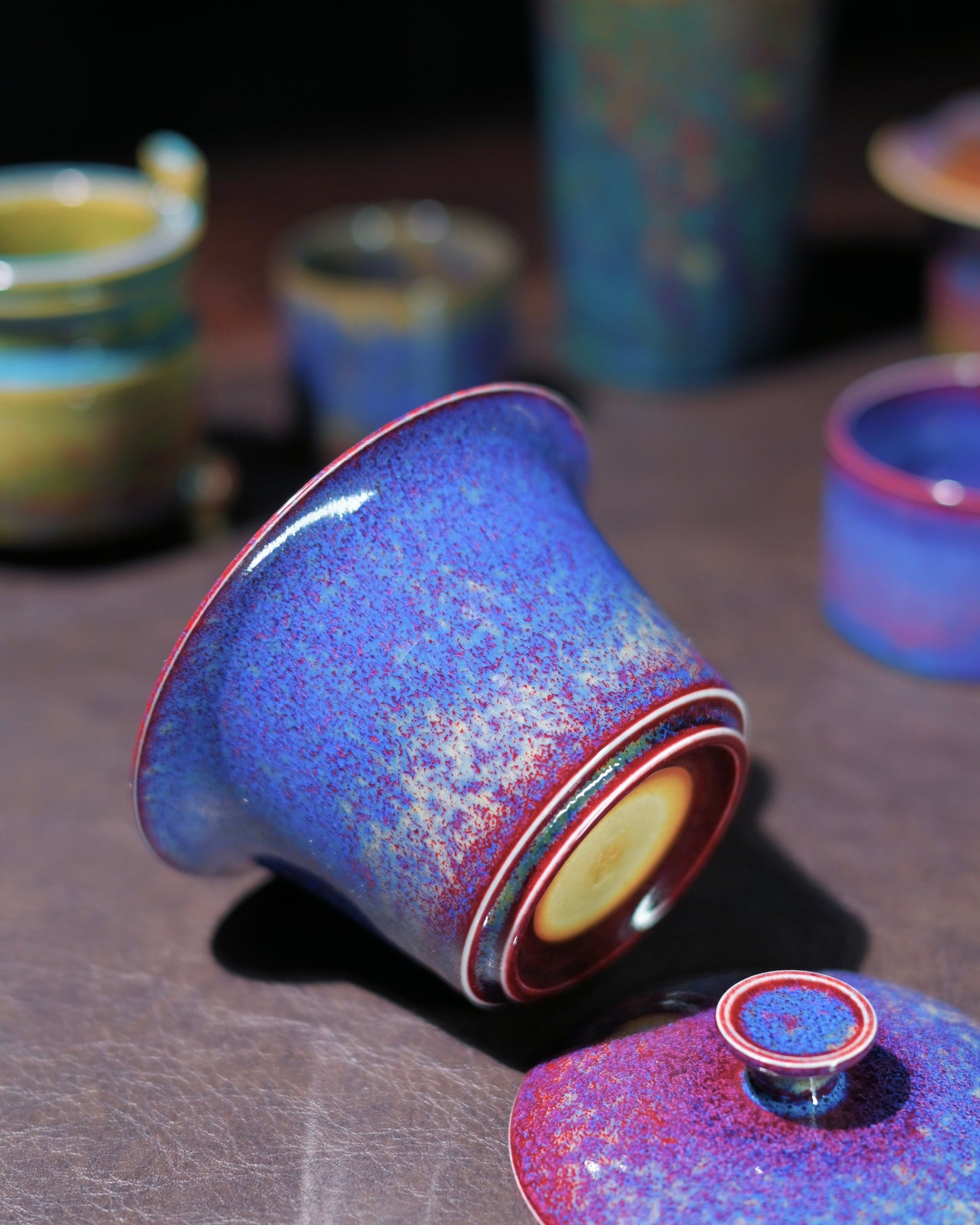 Jun Kiln "Peacock" Glaze Gaiwan Wide-Rim Design 120ml