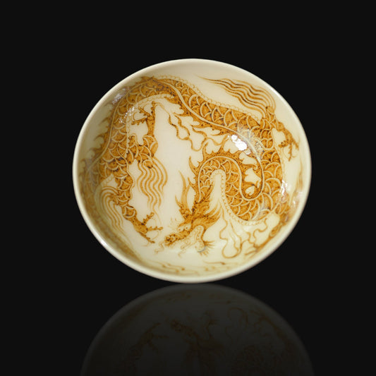 Jingdezhen Hand-Painted Underglaze Gold Dragon Teacup 100ml