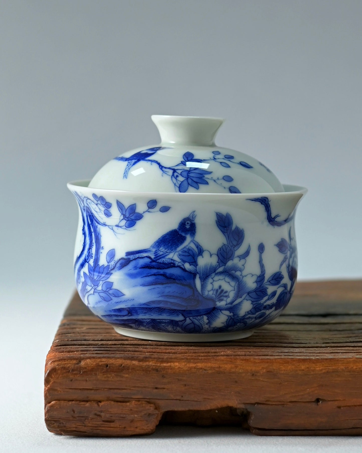 Jingdezhen Blue and White Birds and Flowers Gaiwan 150ml