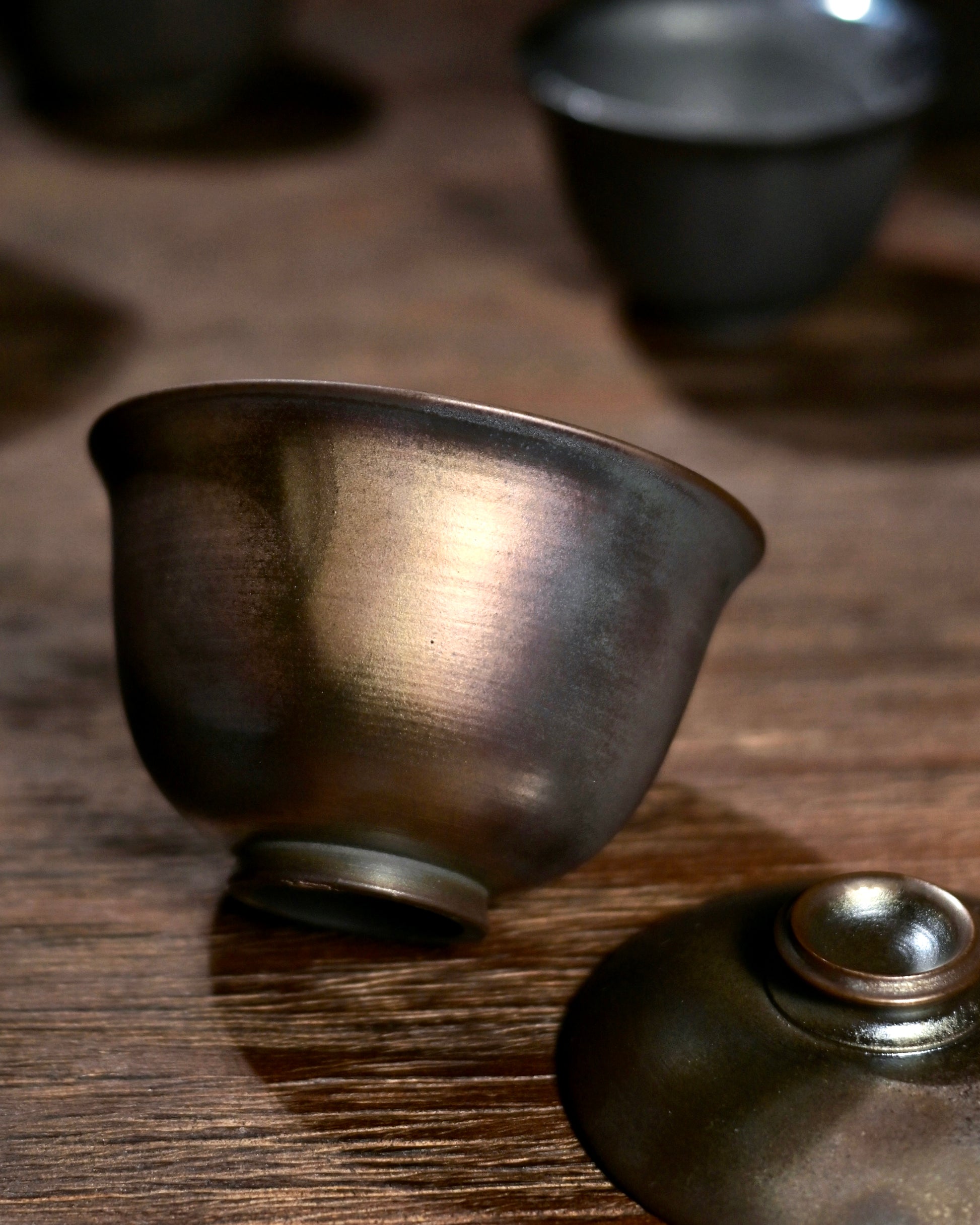 150ml artisan Gaiwan with lid, showcasing natural wood-fired kiln changes