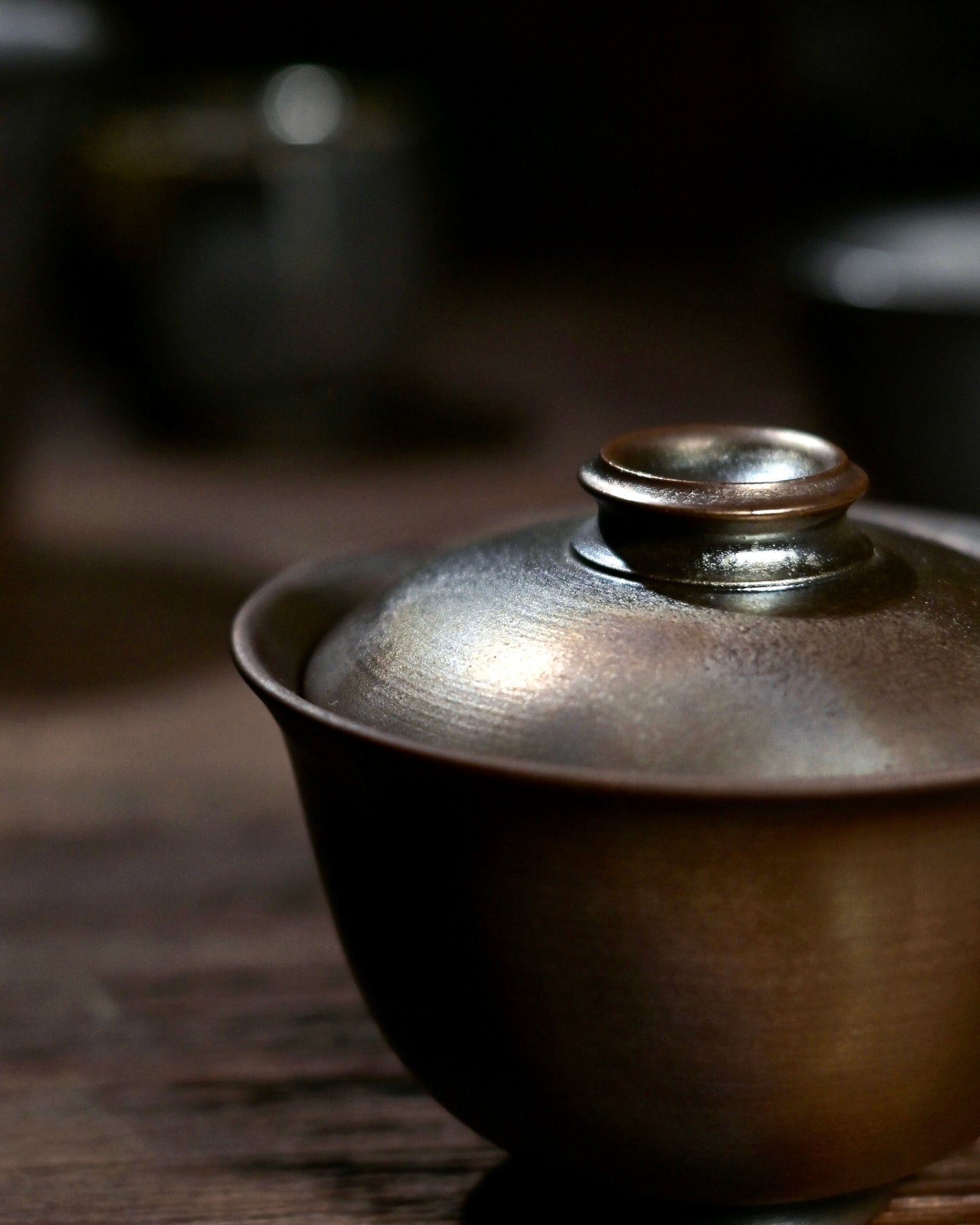 Artisan tea ware: Iron-rich clay Gaiwan fired in a traditional wood kiln.