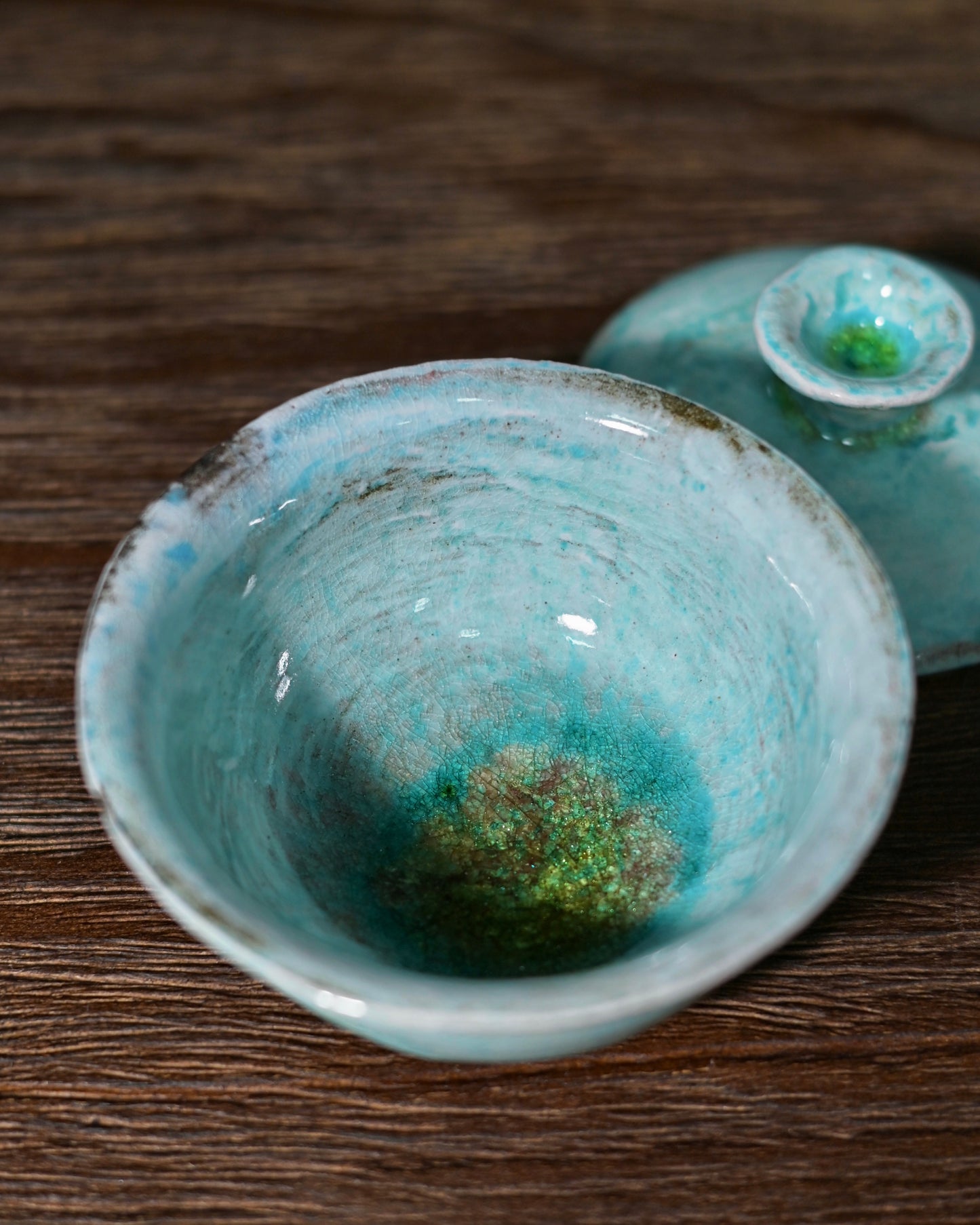 Unique Piece Wood-Fired Soda Kiln Kohiki Blue Gaiwan 100ml
