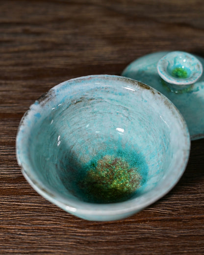 Einzelstück Holzgefeuerter Soda-Brennofen Kohiki Blauer Gaiwan 100ml