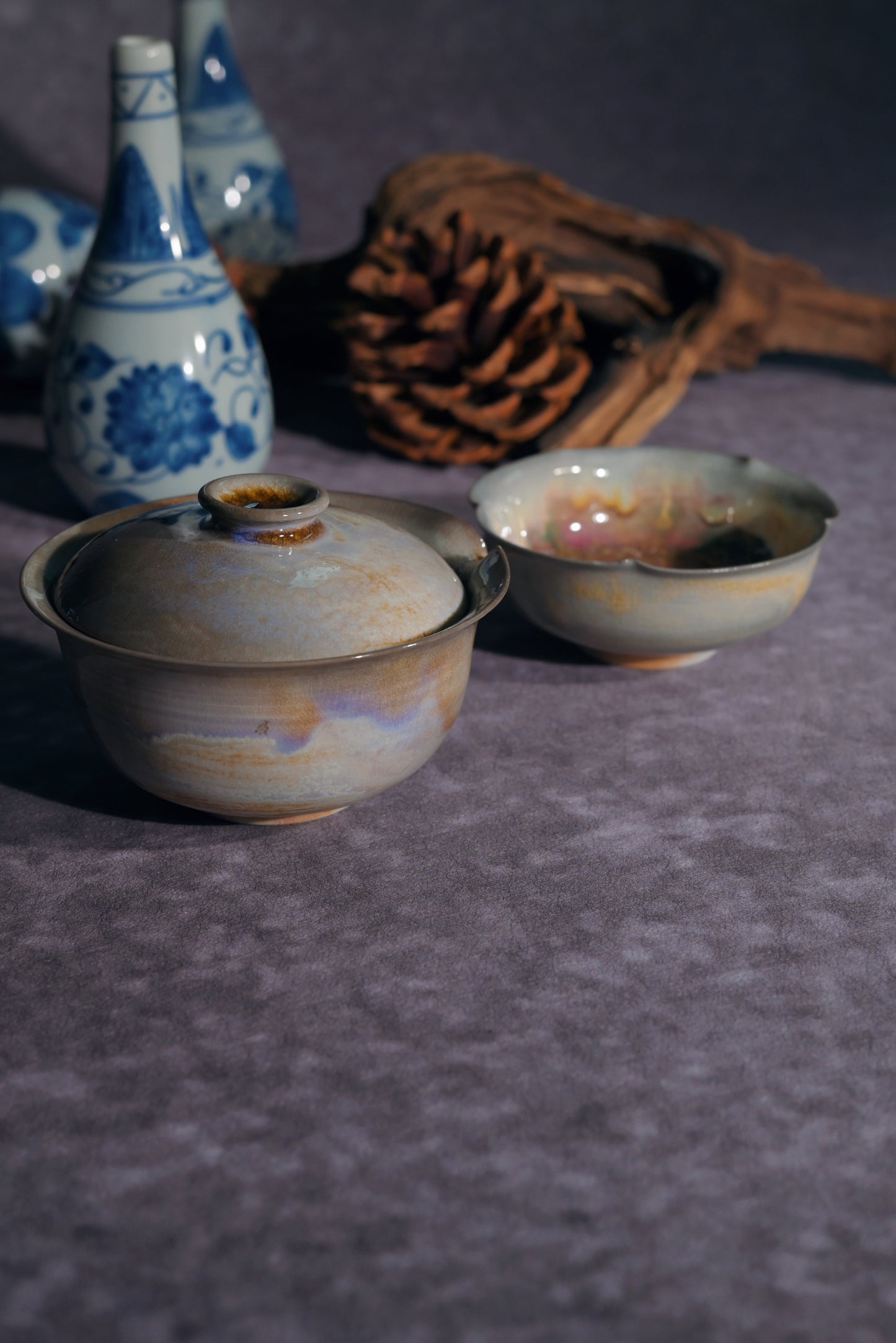 Unique Piece Wood-Fired Aurora Gaiwan & Flower Cup Set 130ml