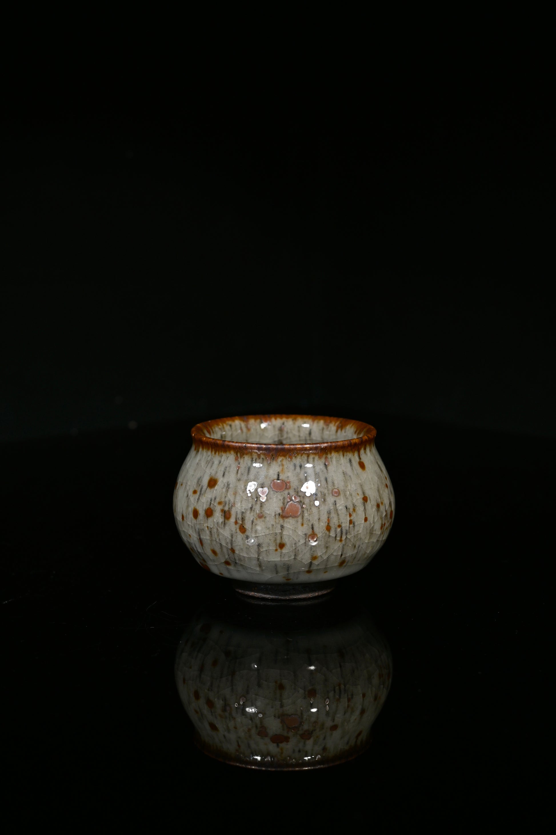 Wabi-sabi style wood-fired Gaiwan set with natural pinhole and orange-red kiln fire marks.