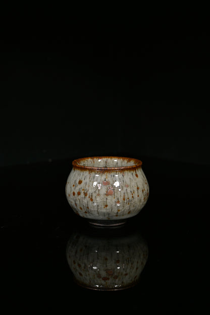 Wabi-sabi style wood-fired Gaiwan set with natural pinhole and orange-red kiln fire marks.