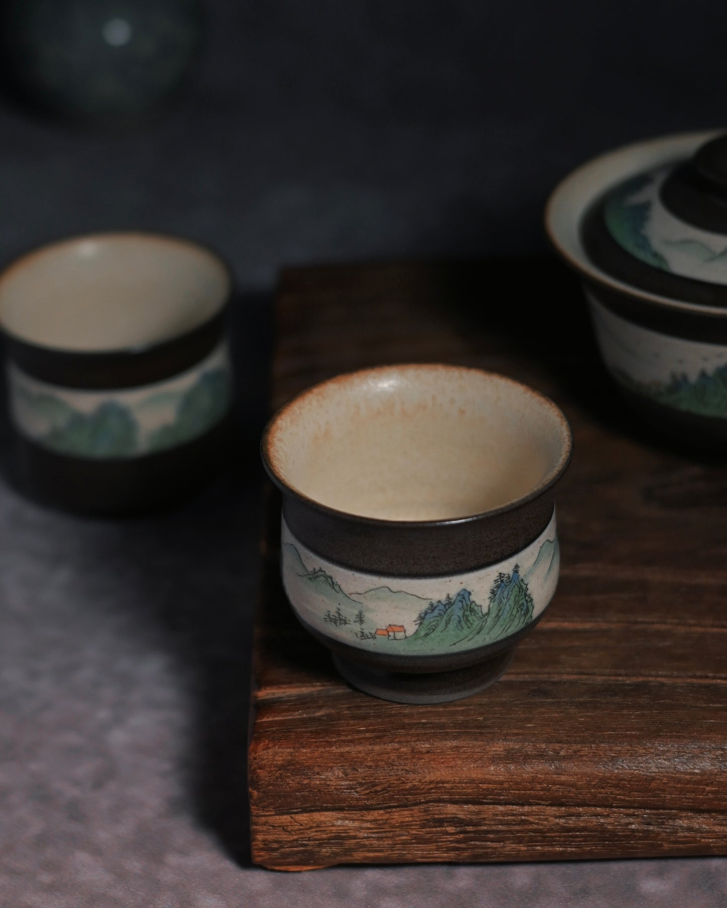 Hand-Painted "A Thousand Li of Rivers and Mountains" Kohiki Gaiwan Set 90ml
