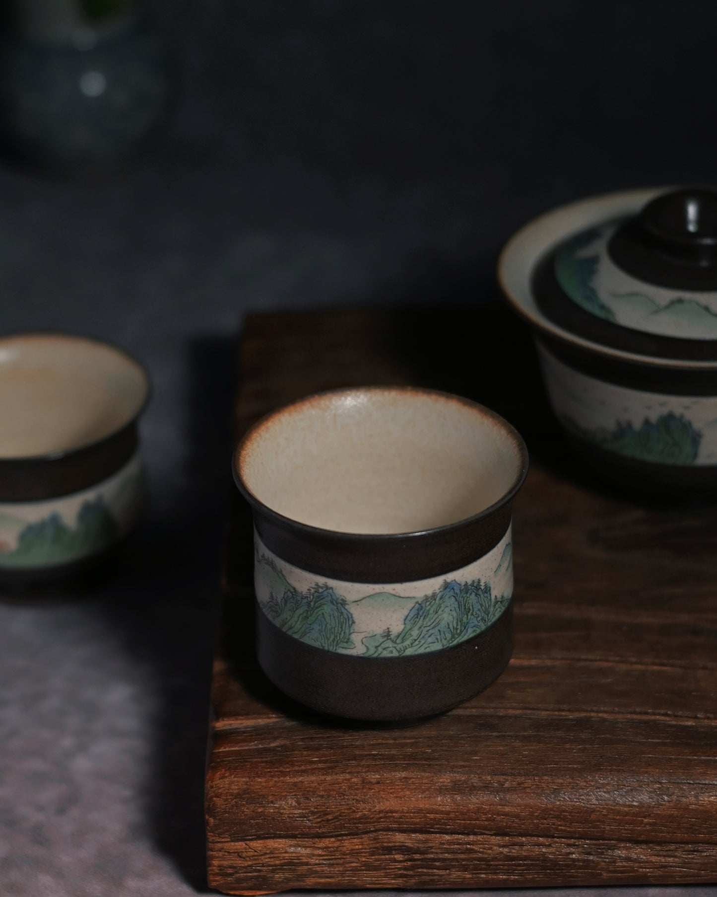 Hand-Painted "A Thousand Li of Rivers and Mountains" Kohiki Gaiwan Set 90ml