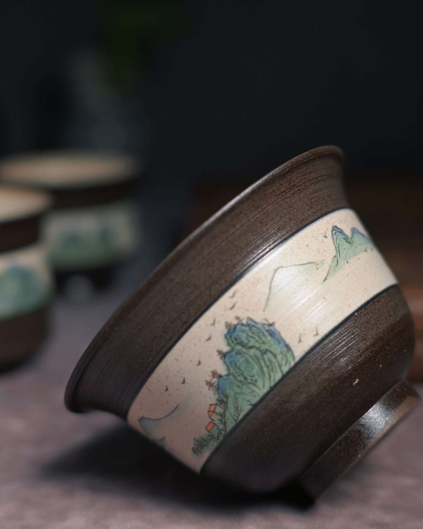 Hand-Painted "A Thousand Li of Rivers and Mountains" Kohiki Gaiwan Set 90ml