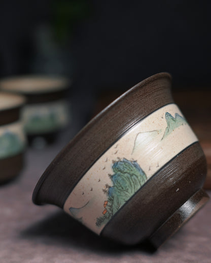 Hand-Painted "A Thousand Li of Rivers and Mountains" Kohiki Gaiwan Set 90ml