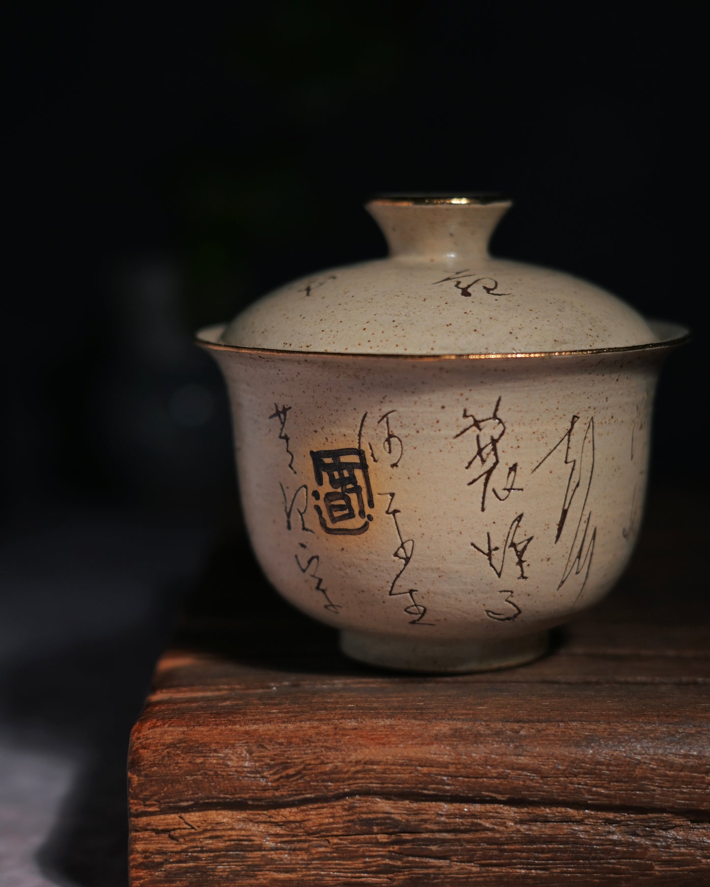 Unique Piece Hand-Painted "Calming the Waves" Calligraphy Kohiki Gaiwan 100ml